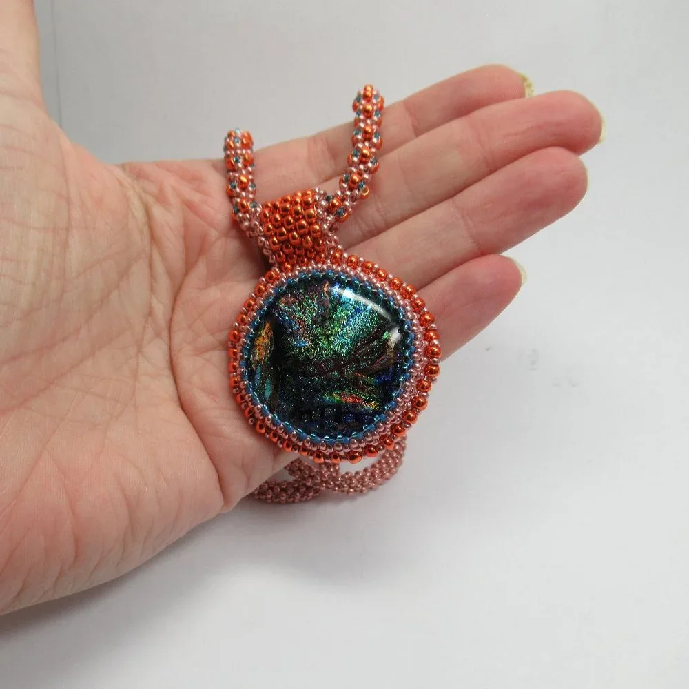 Handwoven Dichroic glass pendant with necklace